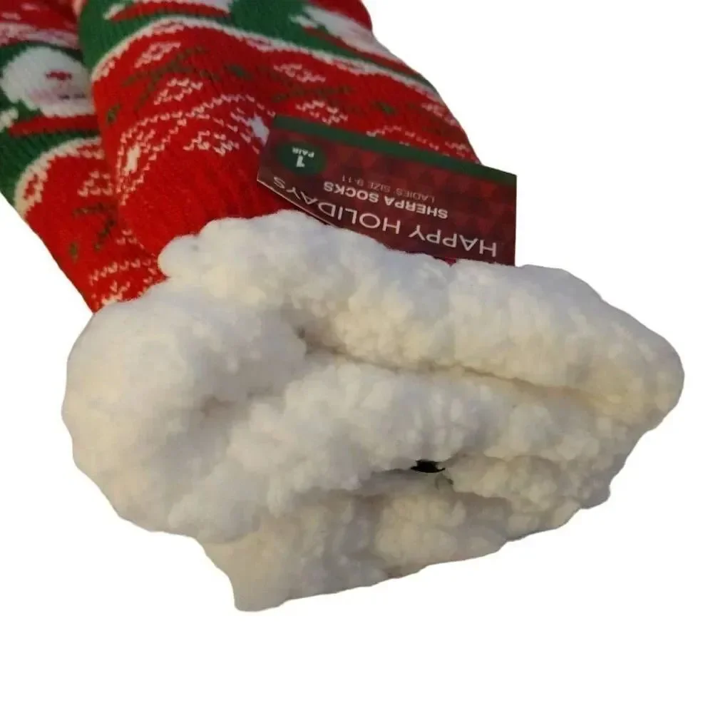 Happy Holidays Festive Santa Knitted Sherpa Lined Bootie Socks NWT